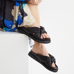 NWT H&M Leather Padded Cross Over Slides